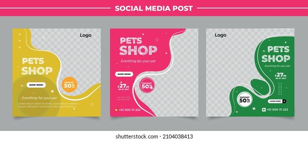 Pet Shop Social Media Post Template Design With Photo Collage.	