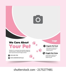 Pet Shop Social Media Promotion Post Banner Design Or Pet Care Services Flyer Template And Sitting, Adoption, Animals Banner Or Pet Paw Print Pattern