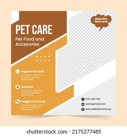 Pet Shop Social Media Promotion Post Banner Design Or Pet Care Services Flyer Template And Sitting, Adoption, Animals Banner