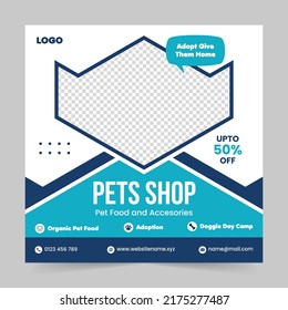 Pet Shop Social Media Promotion Post Banner Design Or Pet Care Services Flyer Template And Sitting, Adoption, Animals Banner