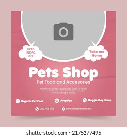 Pet Shop Social Media Promotion Post Banner Design Or Pet Care Services Flyer Template And Sitting, Adoption, Animals Banner, Pet Paw Print Pattern