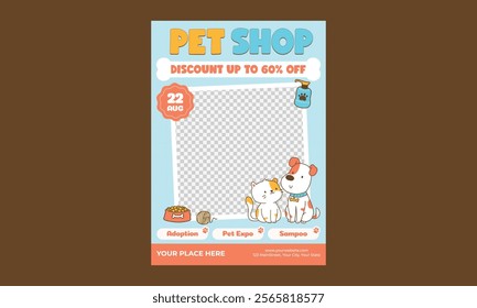 Pet Shop Socials Media. Pet shop flyer template, Pet care, Pet sitting with dog and cat illustration