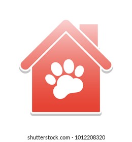 Pet shop, store building sign illustration. Vector. Reddish icon with white and gray shadow on white background. Isolated.