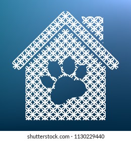 Pet shop, store building sign illustration. Vector. White textured icon at lapis lazuli gradient background.