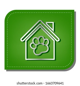 Pet shop  store building sign illustration  Silver gradient line icon and dark green shadow at ecological patched green leaf  Illustration 