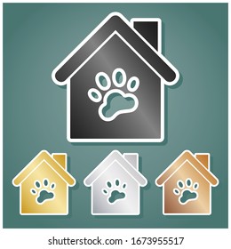 Pet shop  store building sign illustration  Set metallic Icons and gray  gold  silver   bronze gradient and white contour   shadow at viridan background  Illustration 