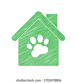 Pet shop, store building sign illustration. Green scribble Icon with solid contour on white background. Illustration.