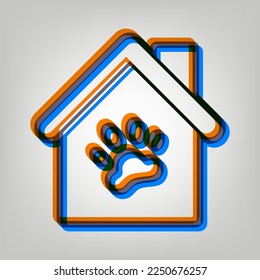 Pet shop, store building sign illustration. Stroked Icon in orange, azure and old lavender Colors at gray Background. Illustration.