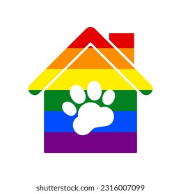 Pet shop, store building sign illustration. Rainbow gay LGBT rights colored Icon at white Background. Illustration.