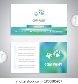 Pet Shop Symbol With Cat And Dog Footprint. Concept For Veterinary Clinic, Zoo, Animal Feed. Store With Accessories For Animals. Business Card Template.