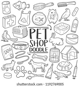 Pet Shop Traditional Doodle Icons Sketch Hand Made Design Vector