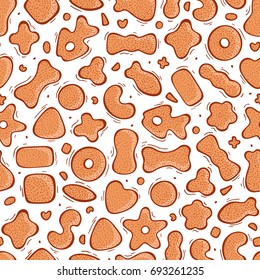 Pet Shop Vector background. Dry Pet Food Seamless pattern. Hand drawn doodle Cat food or Dog Food
