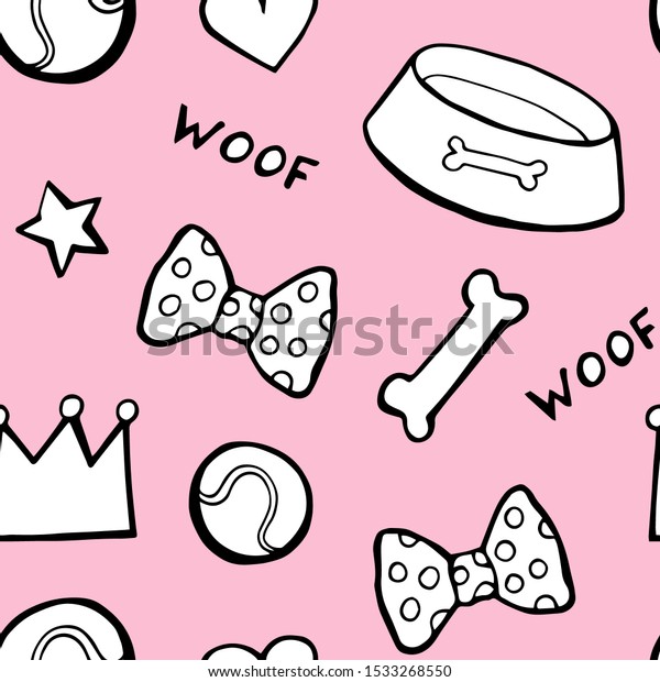 Pet Shop
Vector background. Hand drawn doodle Cats, Dogs, Goods for pets.
Dog supplies and Pet Food Seamless
pattern