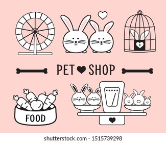 Pet shop. Vector images set.