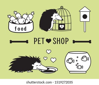 Pet shop. Vector images set.