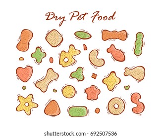 Pet Shop Vector Set. Dry Pet Food. Hand drawn doodle Cat food or Dog Food