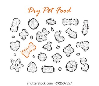 Pet Shop Vector Set. Dry Pet Food. Hand drawn doodle Cat food or Dog Food