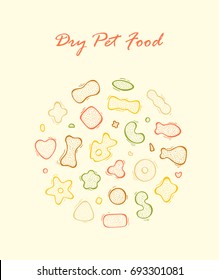 Pet Shop Vector Set. Dry Pet Food. Hand drawn doodle Cat food or Dog Food