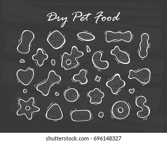 Pet Shop Vector Set. Dry Pet Food. Hand drawn doodle Dog Food or Cat food 