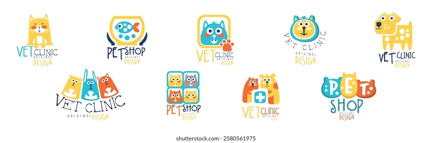 Pet Shop and Vet Clinic Graphic Emblem Original Design Vector Set