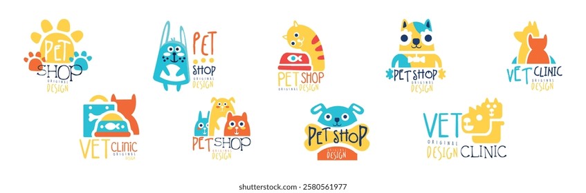 Pet Shop and Vet Clinic Graphic Emblem Original Design Vector Set