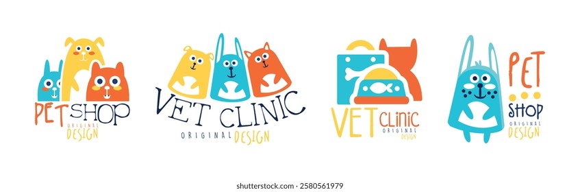 Pet Shop and Vet Clinic Graphic Emblem Original Design Vector Set