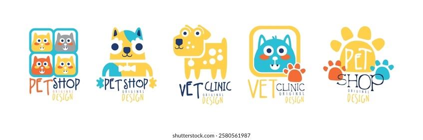 Pet Shop and Vet Clinic Graphic Emblem Original Design Vector Set