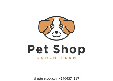 Pet shop veterinarian clinic logo design, cute little dog sticker.