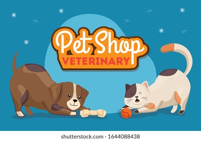 pet shop veterinary with cat and dog vector illustration design