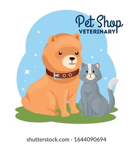 pet shop veterinary with cat and dog vector illustration design