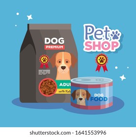 pet shop veterinary with food dog vector illustration design