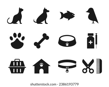 Pet Shop and Veterinary - vector icons isolated on white.