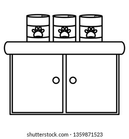 pet shop wooden drawer with food products
