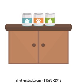 pet shop wooden drawer with food products