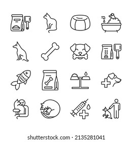 Pet Sign Black Thin Line Icon Set Include of Dog, Cat, Bone and Fish. Vector illustration of Icons