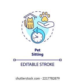 Pet sitting concept icon. Animal care while traveling. Overnight house sitter abstract idea thin line illustration. Isolated outline drawing. Editable stroke. Arial, Myriad Pro-Bold fonts used