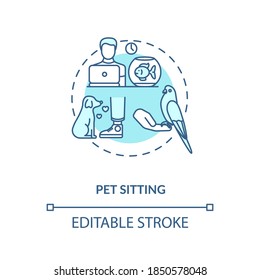 Pet sitting concept icon. Pet services. Animal care options types. Little companion playing. Animal sitter idea thin line illustration. Vector isolated outline RGB color drawing. Editable stroke