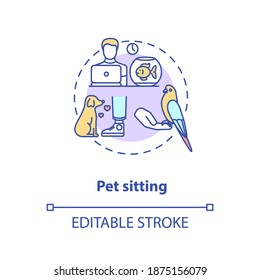 Pet sitting concept icon. Pet services. Animal care options types. Little friend playing games. Animal sitter idea thin line illustration. Vector isolated outline RGB color drawing. Editable stroke