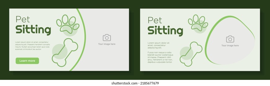 Juego de plantillas de banner para el servicio de sesión de mascotas en línea, cartel publicitario para el negocio del cuidado de los animales, anuncio horizontal para la tienda doméstica, publicación de marketing de contenido, folleto creativo, aislado en segundo plano