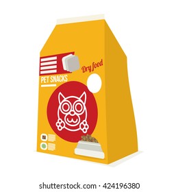 Pet snacks in pouches. Vector icon of dog dry food. Icon design for illustration, pet shop, advertising. Flat style.