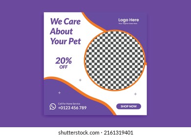 Pet Social Media post,  pet web banner design template