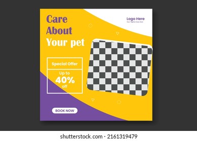 Pet Social Media post,  pet web banner design template