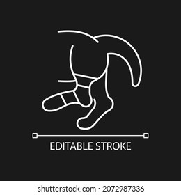 Pet sprain white linear icon for dark theme. Animal with hurt limb. Joints and bones injury. Thin line customizable illustration. Isolated vector contour symbol for night mode. Editable stroke