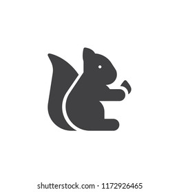 Pet Squirrel with nut vector icon. filled flat sign for mobile concept and web design. Animal simple solid icon. Symbol, logo illustration. Pixel perfect vector graphics