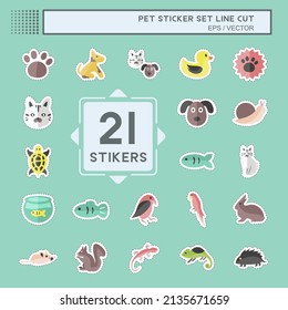 Pet Sticker Set in trendy line cut isolated on blue background