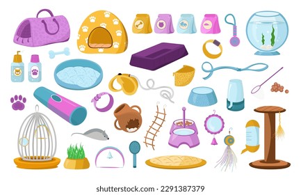 Pet store. Accessories for pets. Vector set in cartoon style