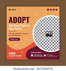 Pet store, Adoption, Food, and Healthcare Service Social Media Post Design or Pet Business Web banner and online Post Square Banner Template