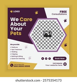 Pet store, Adoption, Food, and Healthcare Service Social Media Post Design or Pet Business Web banner and online Post Square Banner Template