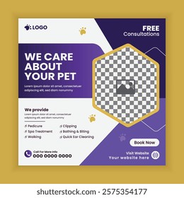 Pet store, Adoption, Food, and Healthcare Service Social Media Post Design or Pet Business Web banner and online Post Square Banner Template