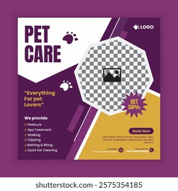 Pet store, Adoption, Food, and Healthcare Service Social Media Post Design or Pet Business Web banner and online Post Square Banner Template